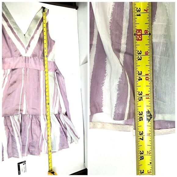 Rebecca Taylor Faux Wrap Ruffle Hem Dress Bow Silk Linen Sleeveless Size 10 - Picture 12 of 15